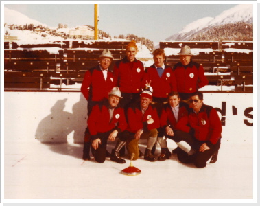 St. Moritz 1980  oben: Kienle Alois, Wenisch Martin, Guggenmoos Xaver, Benesch Rudi, unten: Bauer Johann, Dubay Michi, Reitinger Wiggerl, Heinrich Bernhard